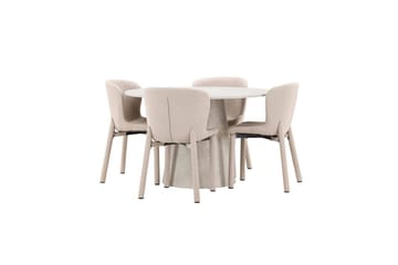 Ruokaryhmä Lanzo Pyöreä 120 cm Beige neljällä Astoria-tuolilla Beige - Beige - Huonekalut - Pöytä & ruokailuryhmä - Ruokailuryhmä