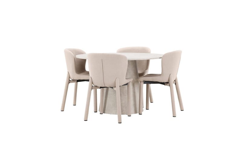 Ruokaryhmä Lanzo Pyöreä 120 cm Beige neljällä Astoria-tuolilla Beige - Beige - Huonekalut - Pöytä & ruokailuryhmä - Ruokailuryhmä