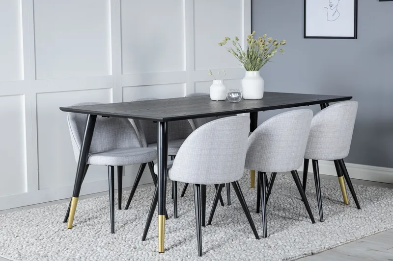 Ruokaryhmä Larrinzar 180 cm Suorakulmainen 6 Longreone-tuolilla - Musta - Huonekalut - Pöytä & ruokailuryhmä - Ruokailuryhmä