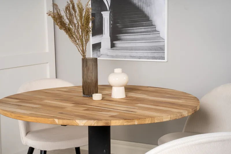 Ruokaryhmä Laura 100 cm Pyöreä 4 Longreone-tuolilla - Beige - Huonekalut - Pöytä & ruokailuryhmä - Ruokailuryhmä