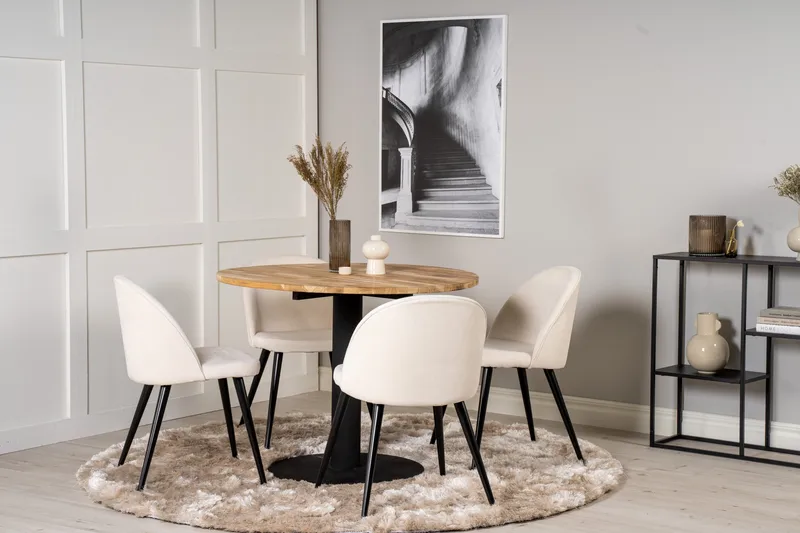 Ruokaryhmä Laura 100 cm Pyöreä 4 Longreone-tuolilla - Beige - Huonekalut - Pöytä & ruokailuryhmä - Ruokailuryhmä