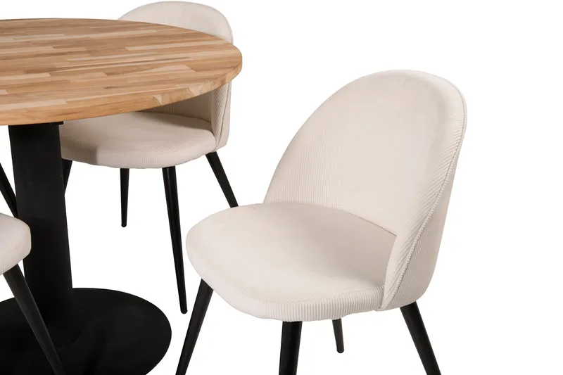 Ruokaryhmä Laura 100 cm Pyöreä 4 Longreone-tuolilla - Beige - Huonekalut - Pöytä & ruokailuryhmä - Ruokailuryhmä