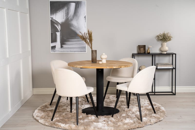 Ruokaryhmä Laura 100 cm Pyöreä 4 Longreone-tuolilla - Beige - Huonekalut - Pöytä & ruokailuryhmä - Ruokailuryhmä