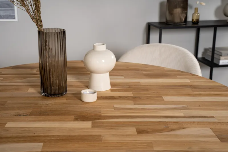 Ruokaryhmä Laura 100 cm Pyöreä 4 Longreone-tuolilla - Beige - Huonekalut - Pöytä & ruokailuryhmä - Ruokailuryhmä