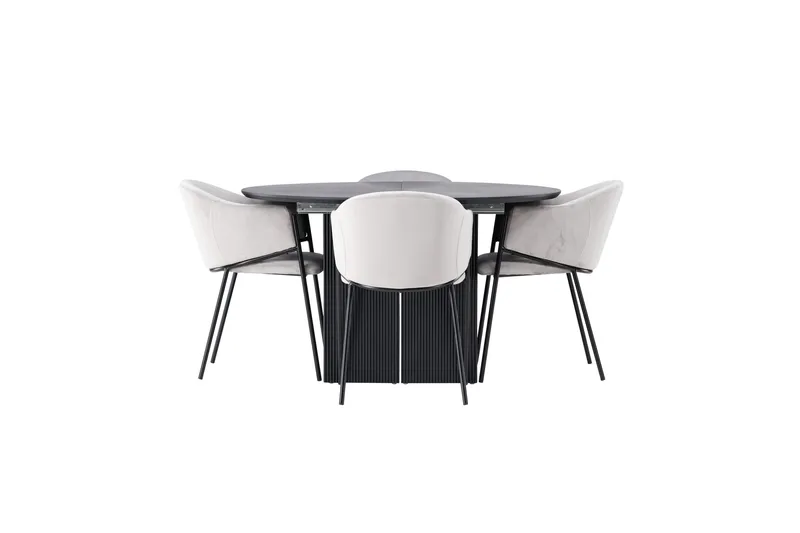 Ruokaryhmä Matilda 130 cm Pyöreä 4 Evelina-tuolilla, Musta