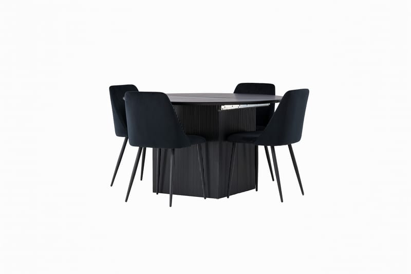 Ruokaryhmä Matilda 130 cm Pyöreä 4 Night-tuolilla - Musta - Huonekalut - Pöytä & ruokailuryhmä - Ruokailuryhmä