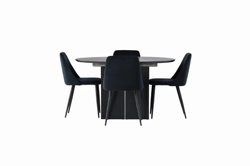 Ruokaryhmä Matilda 130 cm Pyöreä 4 Night-tuolilla, Musta