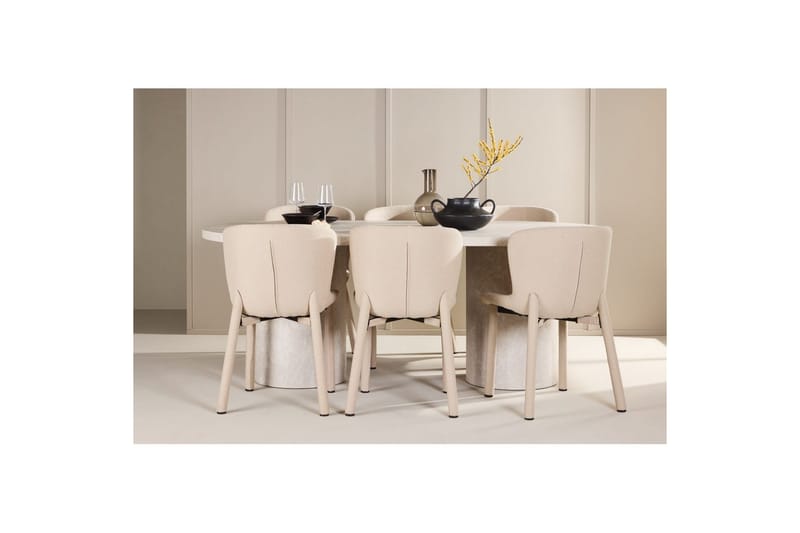 Ruokaryhmä Narvik 100x200 cm Beige 6 Astoria-tuolilla Beige - Beige - Huonekalut - Pöytä & ruokailuryhmä - Ruokailuryhmä