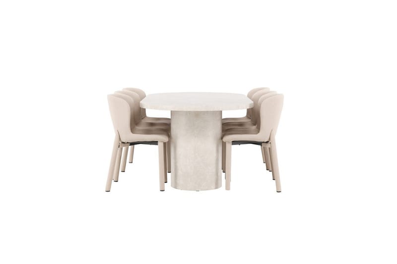 Ruokaryhmä Narvik 100x200 cm Beige 6 Astoria-tuolilla Beige - Beige - Huonekalut - Pöytä & ruokailuryhmä - Ruokailuryhmä