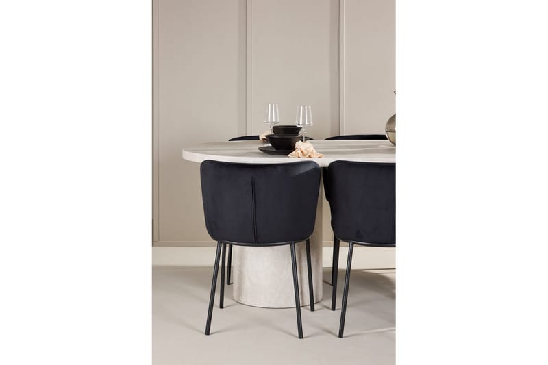 Ruokaryhmä Narvik 100x200 cm Beige 6 Edina-tuolilla Musta - Musta - Huonekalut - Pöytä & ruokailuryhmä - Ruokailuryhmä