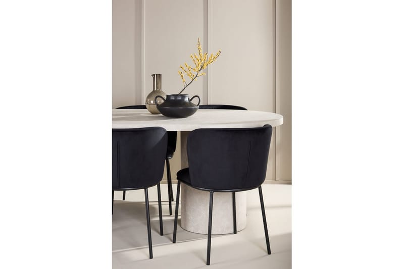 Ruokaryhmä Narvik 100x200 cm Beige 6 Edina-tuolilla Musta - Musta - Huonekalut - Pöytä & ruokailuryhmä - Ruokailuryhmä