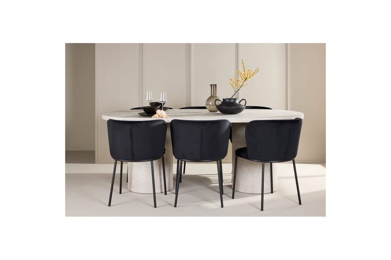 Ruokaryhmä Narvik 100x200 cm Beige 6 Edina-tuolilla Musta - Musta - Huonekalut - Pöytä & ruokailuryhmä - Ruokailuryhmä