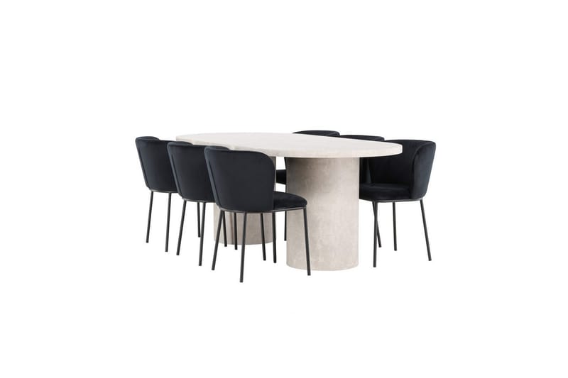 Ruokaryhmä Narvik 100x200 cm Beige 6 Edina-tuolilla Musta - Musta - Huonekalut - Pöytä & ruokailuryhmä - Ruokailuryhmä