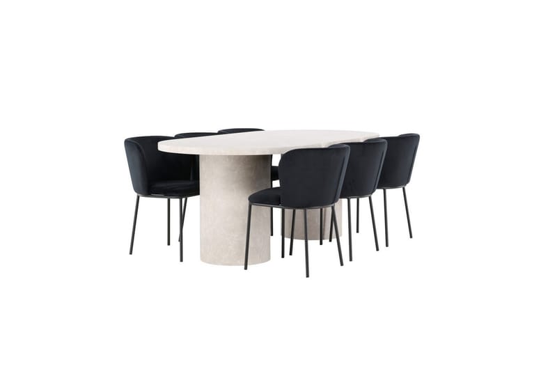Ruokaryhmä Narvik 100x200 cm Beige 6 Edina-tuolilla Musta - Musta - Huonekalut - Pöytä & ruokailuryhmä - Ruokailuryhmä