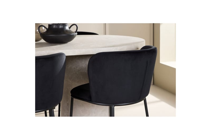 Ruokaryhmä Narvik 100x200 cm Beige 6 Edina-tuolilla Musta - Musta - Huonekalut - Pöytä & ruokailuryhmä - Ruokailuryhmä