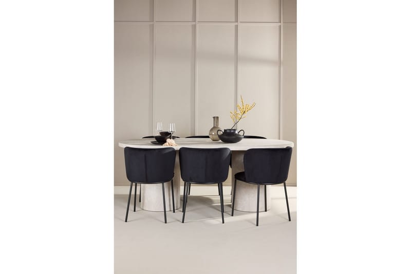 Ruokaryhmä Narvik 100x200 cm Beige 6 Edina-tuolilla Musta - Musta - Huonekalut - Pöytä & ruokailuryhmä - Ruokailuryhmä