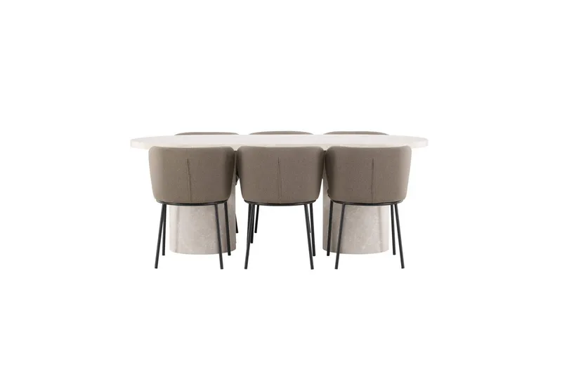 Ruokaryhmä Narvik 100x200 cm Beige 6 Edina-tuolilla Musta / Ruskea - Musta / Ruskea - Huonekalut - Pöytä & ruokailuryhmä - Ruokailuryhmä