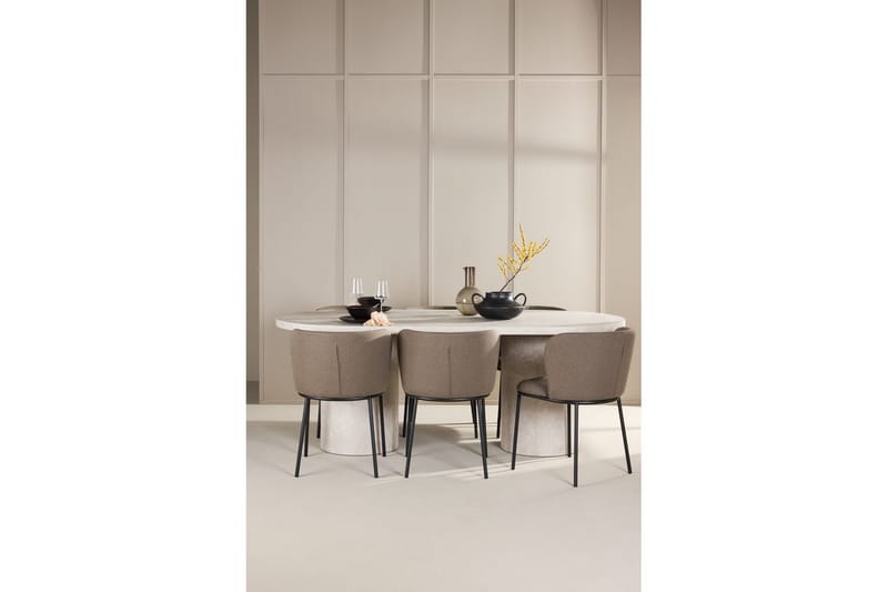 Ruokaryhmä Narvik 100x200 cm Beige 6 Edina-tuolilla Musta / Ruskea - Musta / Ruskea - Huonekalut - Pöytä & ruokailuryhmä - Ruokailuryhmä