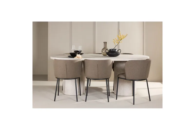 Ruokaryhmä Narvik 100x200 cm Beige 6 Edina-tuolilla Musta / Ruskea - Musta / Ruskea - Huonekalut - Pöytä & ruokailuryhmä - Ruokailuryhmä