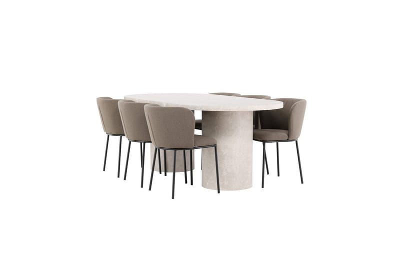 Ruokaryhmä Narvik 100x200 cm Beige 6 Edina-tuolilla Musta / Ruskea - Musta / Ruskea - Huonekalut - Pöytä & ruokailuryhmä - Ruokailuryhmä