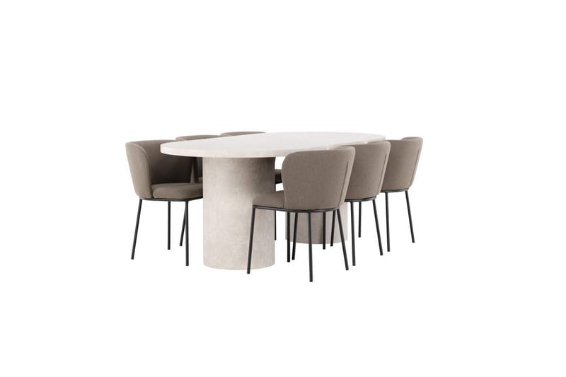 Ruokaryhmä Narvik 100x200 cm Beige 6 Edina-tuolilla Musta / Ruskea - Musta / Ruskea - Huonekalut - Pöytä & ruokailuryhmä - Ruokailuryhmä