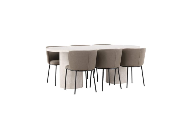 Ruokaryhmä Narvik 100x200 cm Beige 6 Edina-tuolilla Musta / Ruskea - Musta / Ruskea - Huonekalut - Pöytä & ruokailuryhmä - Ruokailuryhmä