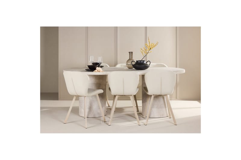 Ruokaryhmä Narvik 100x200 cm Beige 6 Lilja-tuolilla - Huonekalut - Pöytä & ruokailuryhmä - Ruokailuryhmä