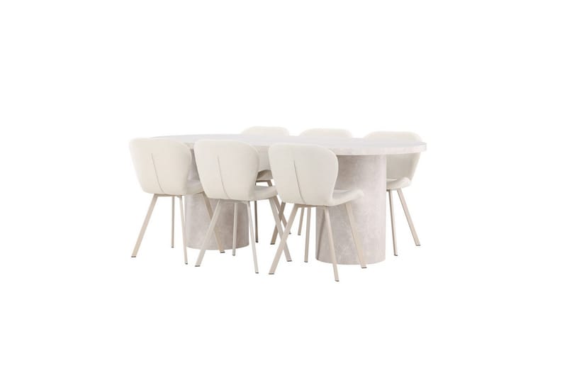Ruokaryhmä Narvik 100x200 cm Beige 6 Lilja-tuolilla - Huonekalut - Pöytä & ruokailuryhmä - Ruokailuryhmä