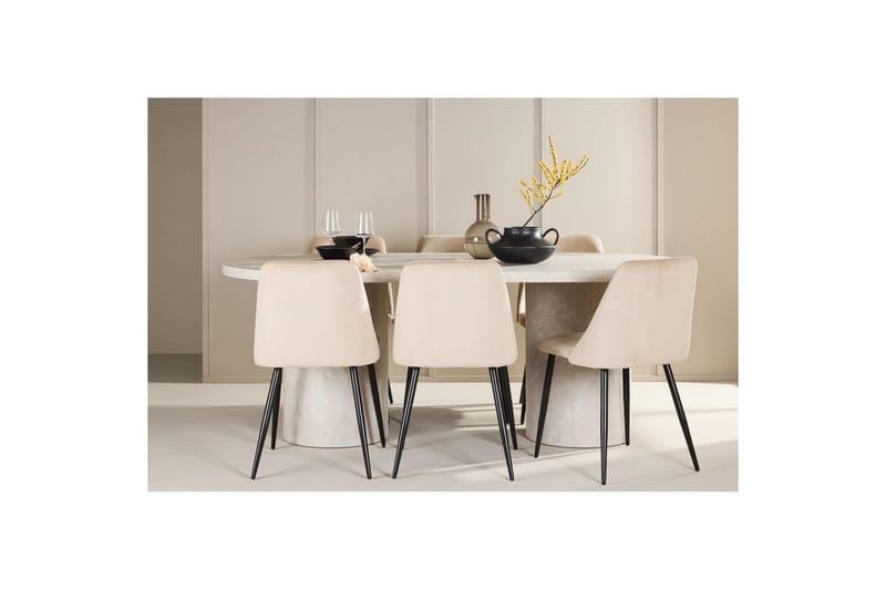 Ruokaryhmä Narvik 100x200 cm Beige 6 Night-tuolilla - Huonekalut - Pöytä & ruokailuryhmä - Ruokailuryhmä