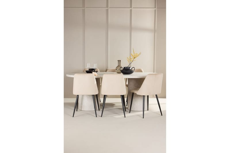 Ruokaryhmä Narvik 100x200 cm Beige 6 Night-tuolilla - Huonekalut - Pöytä & ruokailuryhmä - Ruokailuryhmä