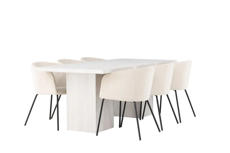 Ruokaryhmä Olga 200 cm Suorakulmainen 6 Berit-tuolilla - Beige - Huonekalut - Pöytä & ruokailuryhmä - Ruokailuryhmä