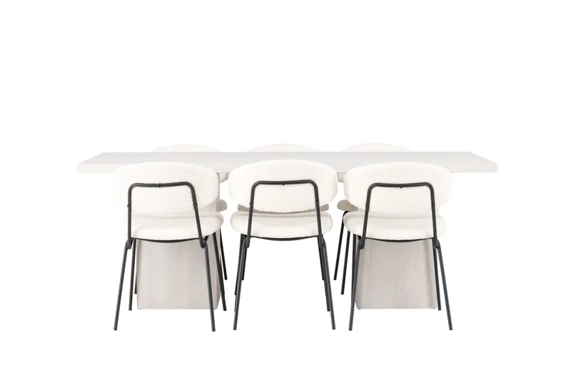 Ruokaryhmä Olga 200 cm Suorakulmainen 6 Chico-tuolilla, Valkoinen