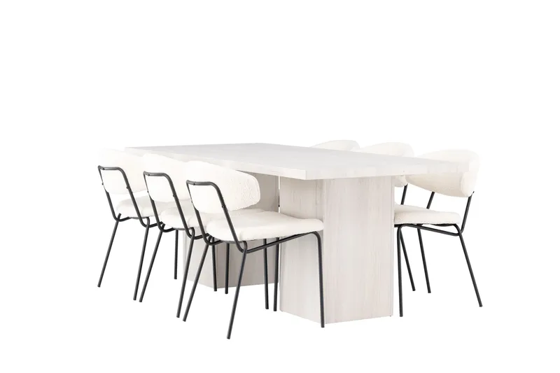 Ruokaryhmä Olga 200 cm Suorakulmainen 6 Chico-tuolilla - Valkoinen - Huonekalut - Pöytä & ruokailuryhmä - Ruokailuryhmä
