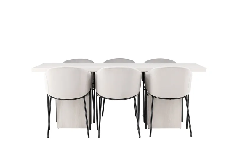 Ruokaryhmä Olga 200 cm Suorakulmainen 6 Evelina-tuolilla, Valkoinen