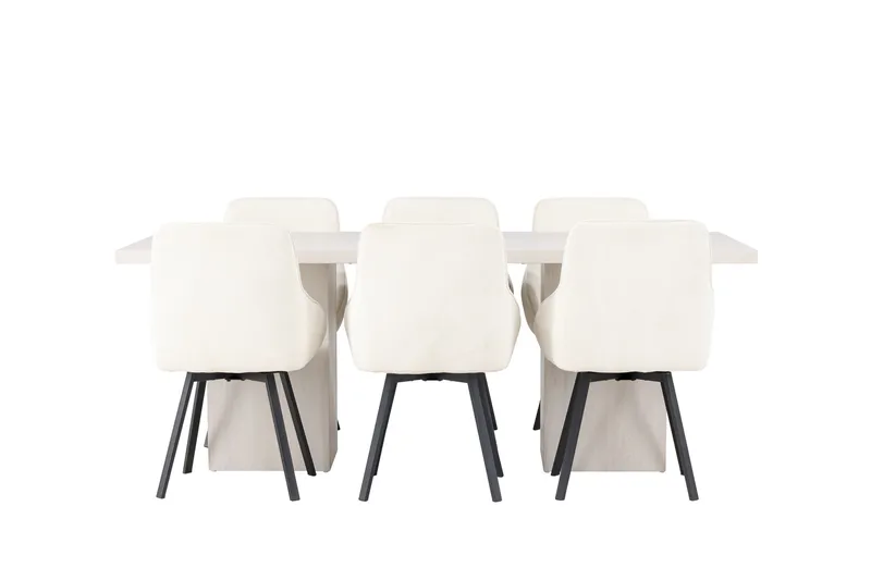 Ruokaryhmä Olga 200 cm Suorakulmainen 6 Rosie-tuolilla, Valkoinen