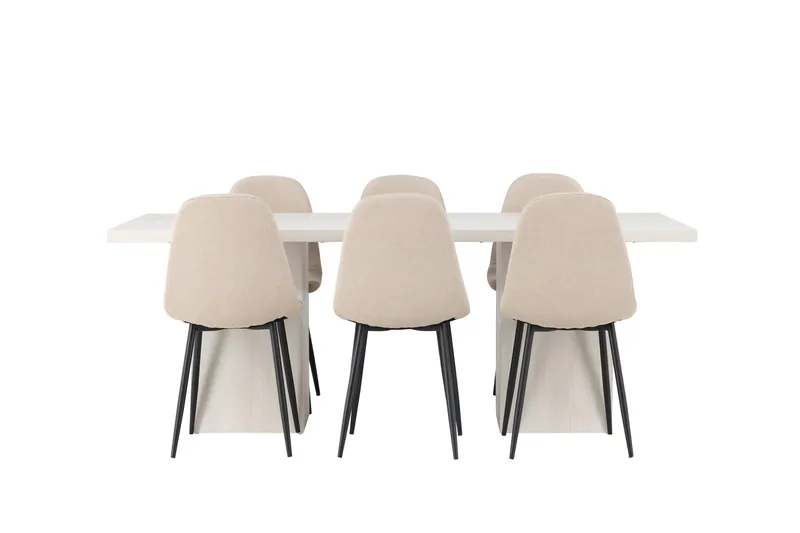 Ruokaryhmä Olga 200 cm Suorakulmainen 6 Polar-tuolilla - Beige - Huonekalut - Pöytä & ruokailuryhmä - Ruokailuryhmä
