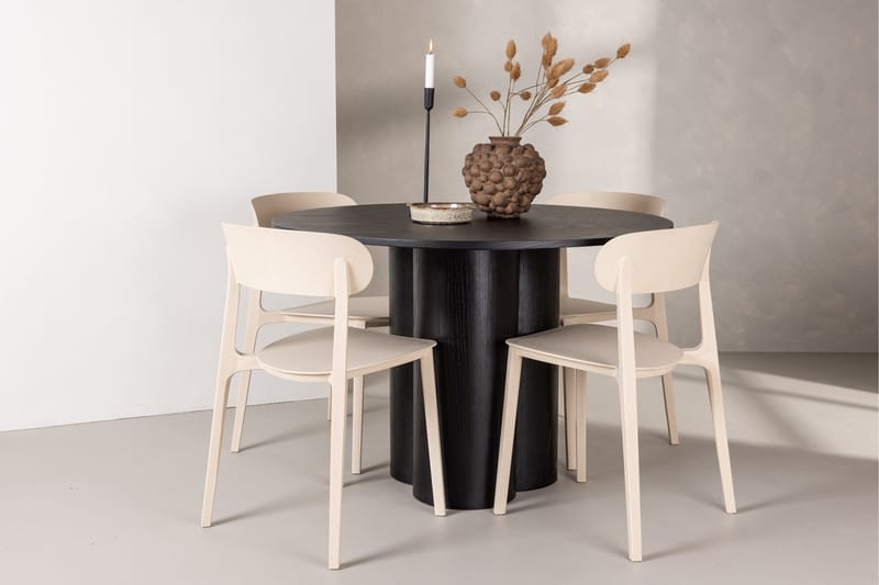 Ruokaryhmä Olivia 110 cm Pyöreä 4 Åstol-tuolilla - Beige - Huonekalut - Pöytä & ruokailuryhmä - Ruokailuryhmä