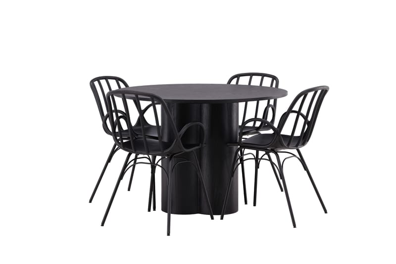 Ruokaryhmä Olivia 110 cm Pyöreä 4 Dyrön-tuolilla - Musta - Huonekalut - Pöytä & ruokailuryhmä - Ruokailuryhmä