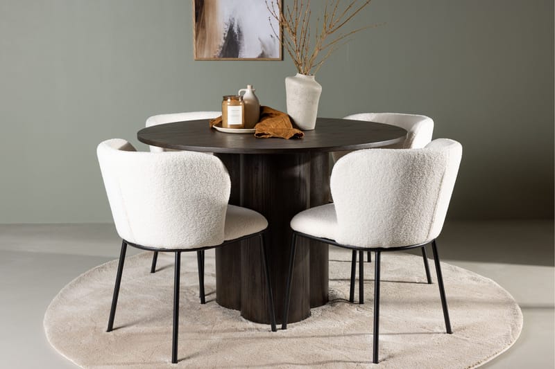Ruokaryhmä Olivia 110 cm Pyöreä 4 Edina-tuolilla - Mokkanahka - Huonekalut - Pöytä & ruokailuryhmä - Ruokailuryhmä