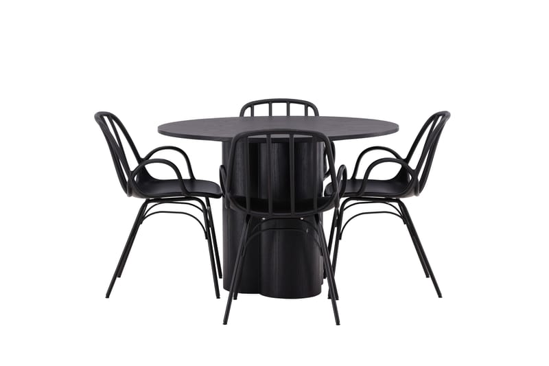 Ruokaryhmä Olivia 110 cm Pyöreä 4 Dyrön-tuolilla - Musta - Huonekalut - Pöytä & ruokailuryhmä - Ruokailuryhmä