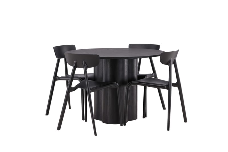 Ruokaryhmä Olivia 110 cm Pyöreä 4 Ursholmen-tuolilla - Musta - Huonekalut - Pöytä & ruokailuryhmä - Ruokailuryhmä