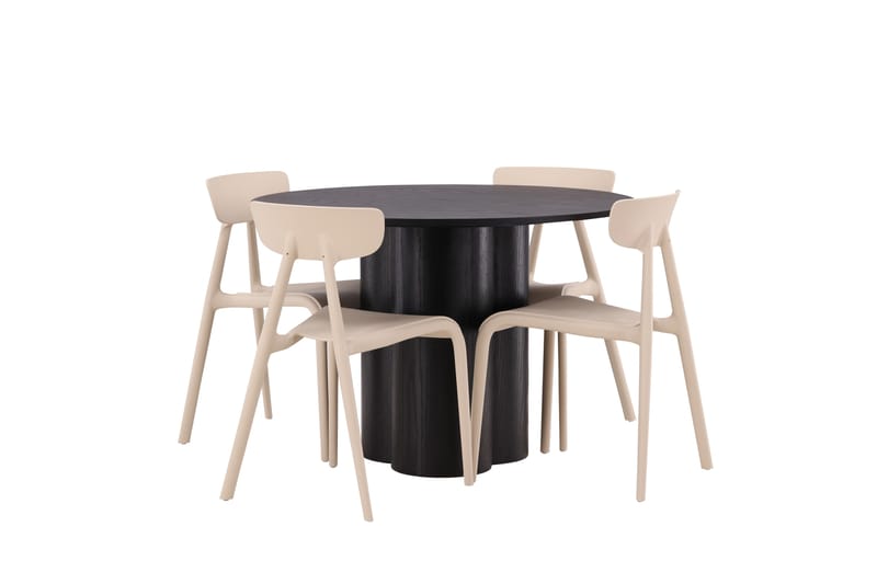 Ruokaryhmä Olivia 110 cm Pyöreä 4 Ursholmen-tuolilla - Beige - Huonekalut - Pöytä & ruokailuryhmä - Ruokailuryhmä