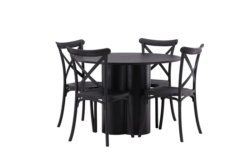 Ruokaryhmä Olivia 110 cm Pyöreä 4 Crosett-tuolilla - Musta - Huonekalut - Pöytä & ruokailuryhmä - Ruokailuryhmä
