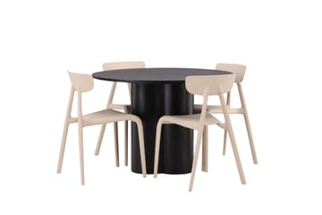 Ruokaryhmä Olivia 110 cm Pyöreä 4 Ursholmen-tuolilla - Beige - Huonekalut - Pöytä & ruokailuryhmä - Ruokailuryhmä