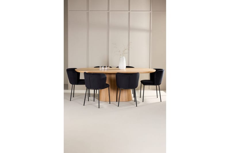 Ruokaryhmä Stjärnö 200x90 cm Luonnonvärinen 6 Edina-tuolilla Musta - Musta - Huonekalut - Pöytä & ruokailuryhmä - Ruokailuryhmä