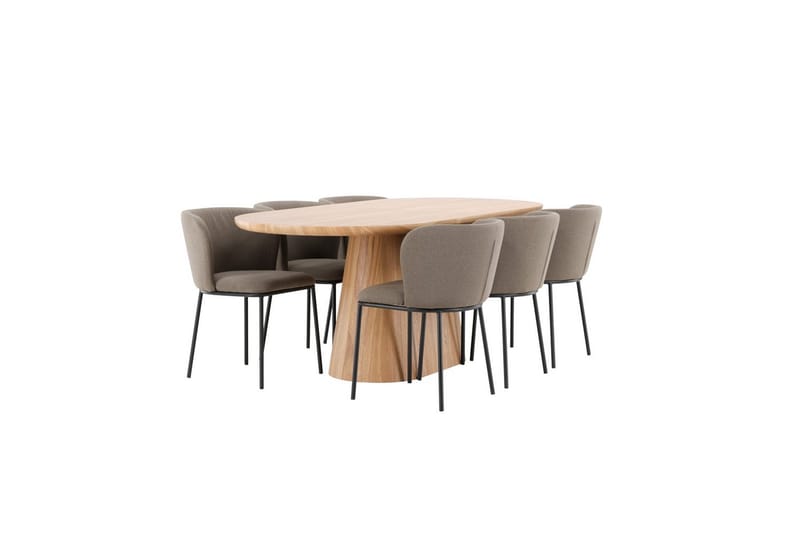 Ruokaryhmä Stjärnö 200x90 cm Luonnonvärinen 6 Edina-tuolilla Musta / Ruskea - Musta / Ruskea - Huonekalut - Pöytä & ruokailuryhmä - Ruokailuryhmä