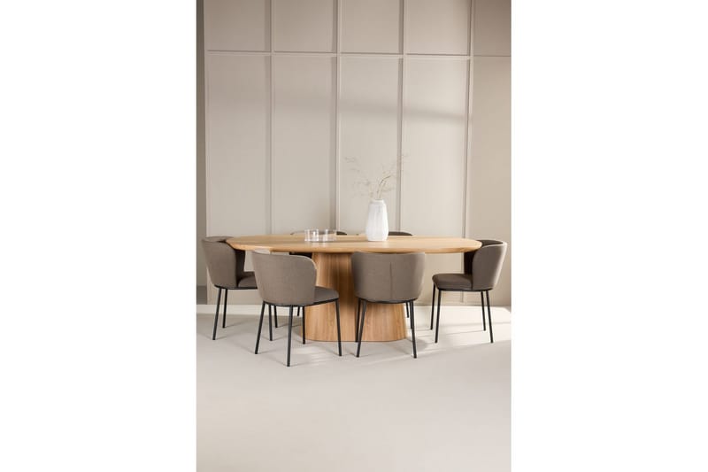 Ruokaryhmä Stjärnö 200x90 cm Luonnonvärinen 6 Edina-tuolilla Musta / Ruskea - Musta / Ruskea - Huonekalut - Pöytä & ruokailuryhmä - Ruokailuryhmä