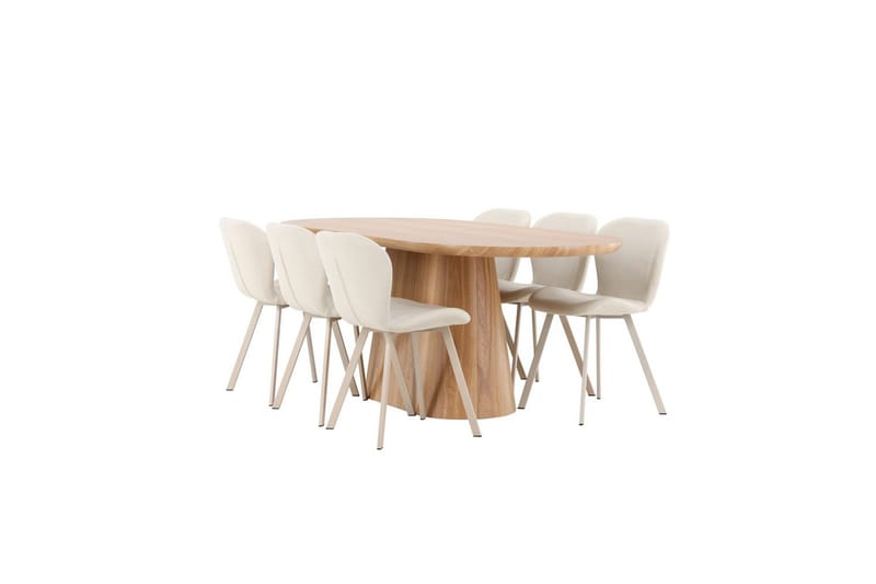Ruokaryhmä Stjärnö 200x90 cm Luonnonvärinen 6 Lilja-tuolilla - Huonekalut - Pöytä & ruokailuryhmä - Ruokailuryhmä