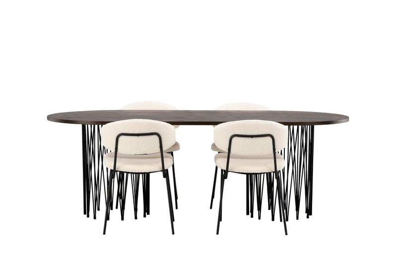 Ruokaryhmä Stone 220 cm Soikea 4 Chico-tuolilla, Musta