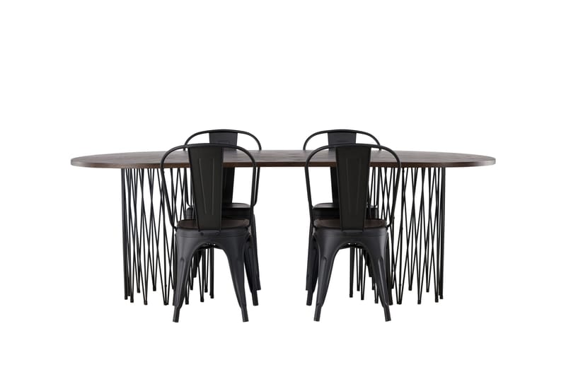 Ruokaryhmä Stone 220 cm Soikea 4 Tempe-tuolilla - Musta - Huonekalut - Pöytä & ruokailuryhmä - Ruokailuryhmä